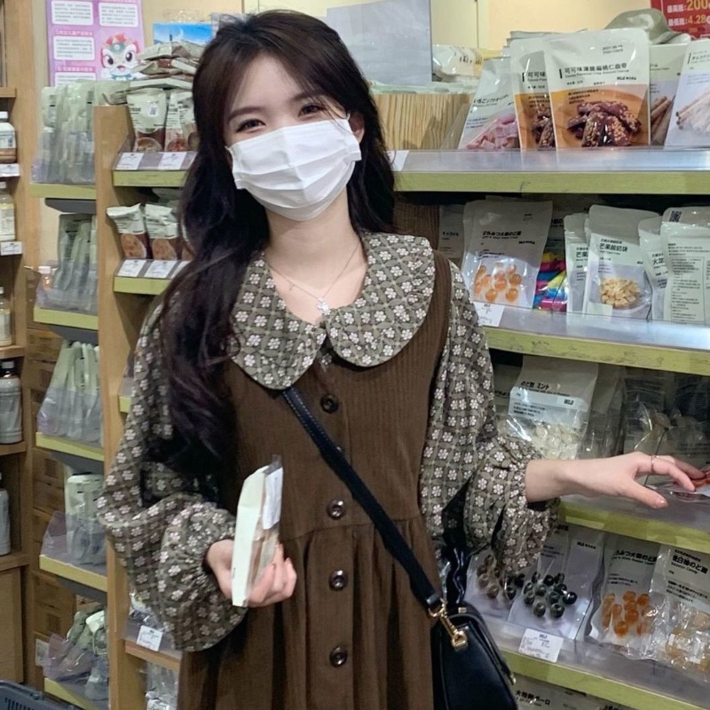 Bộ Áo Sơ Mi Cổ Búp Bê + Đầm Yếm Thiết Kế Mới Xinh Xắn Thời Trang Dành Cho Nữ