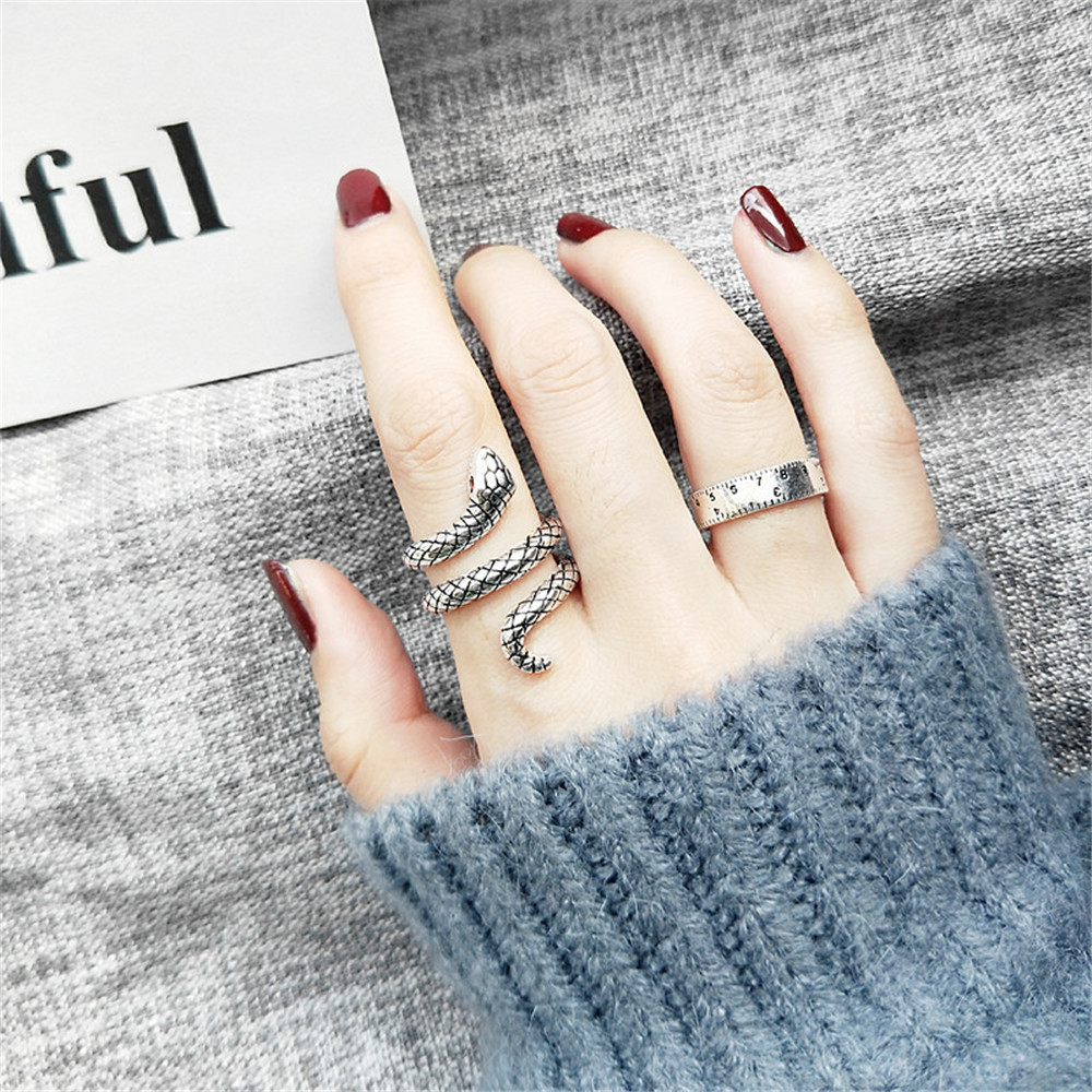 Cod Qipin Bộ Trang Sức Vòng cổ Nhẫn Bông Tai Hình Rắn Phong Cách Punk Hàn Quốc Thời Trang Dành Cho Cặp Đôi Pop Ccessories