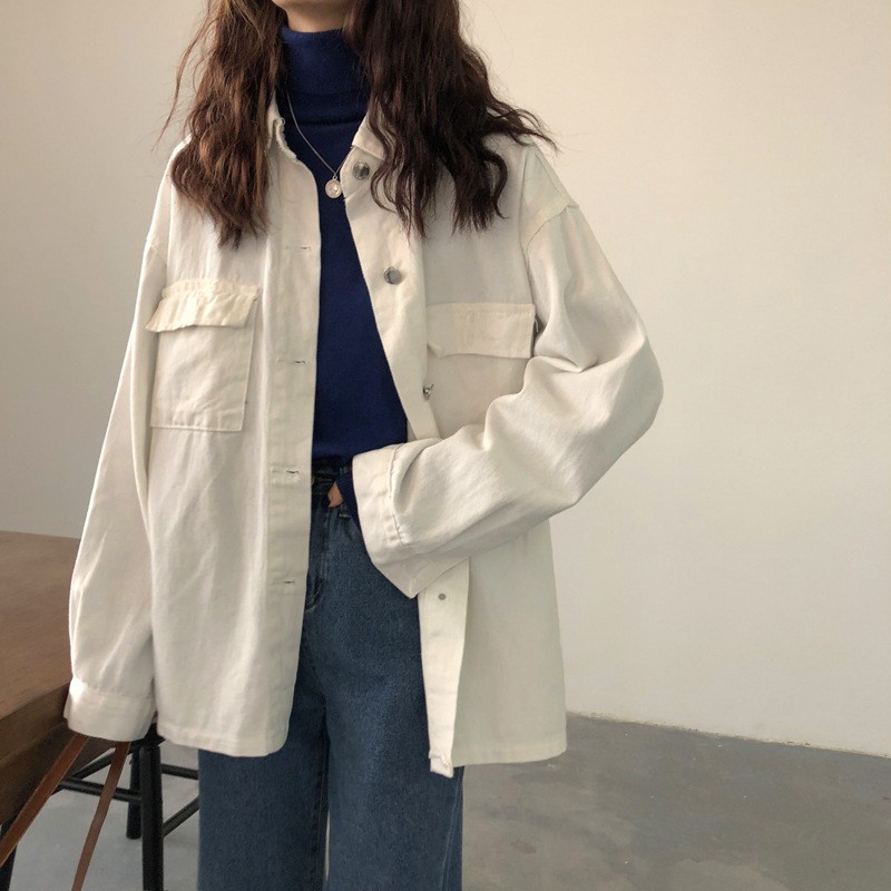 Áo Khoác Denim Tay Dài Oversize Phong Cách Harajuku Thời Trang Mùa Thu Mới Cho Nữ BGDZ4
