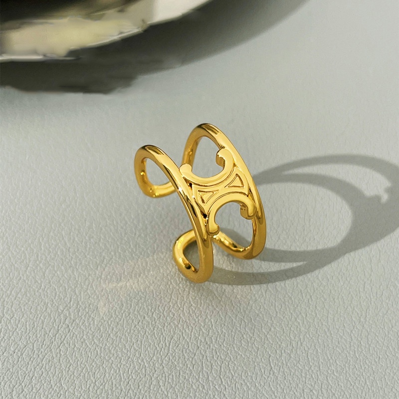 Nhẫn Hở Hai Lớp Họa Tiết Arc de Triomphe Màu Vàng Phong Cách baroque Cổ Điển Có Thể Điều Chỉnh Kích Thước Dành Cho Bạn Nữ