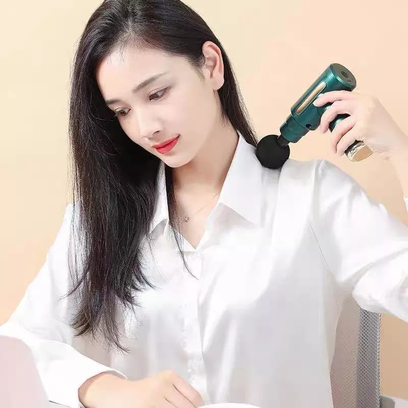 Máy mát xa cầm tay mini Massage Gun 6 cấp độ, giúp giảm đau cơ cứng khớp, đi kèm 4 đầu mát xa chuyên dụng