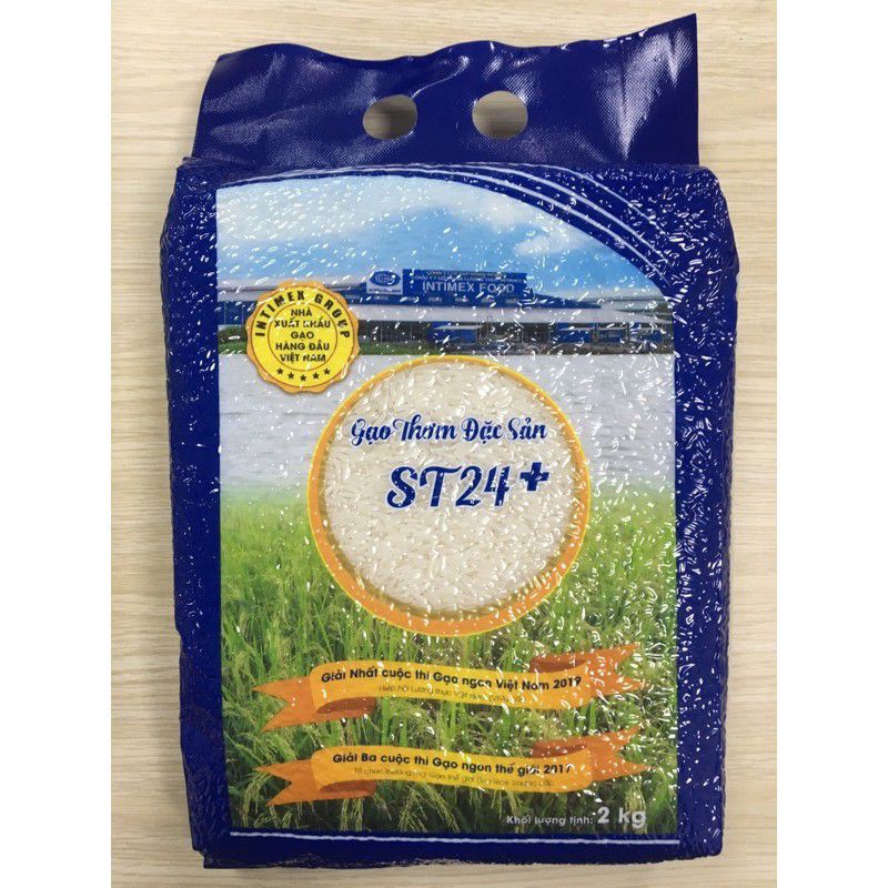 GẠO THƠM ĐẶC SẢN ST24+ TÚI 2KG hút chân không - Chính hãng INTIMEX- Gạo ngon xuất khẩu - Cơm dẻo vừa, thơm tự nhiên