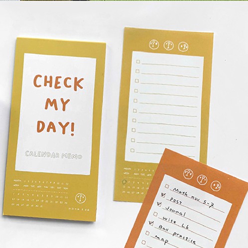 Giấy note check my day có lịch mini đủ màu tiện dụng, trang trí planner bujo, dán tường, ghi chú sách vở, memo pad