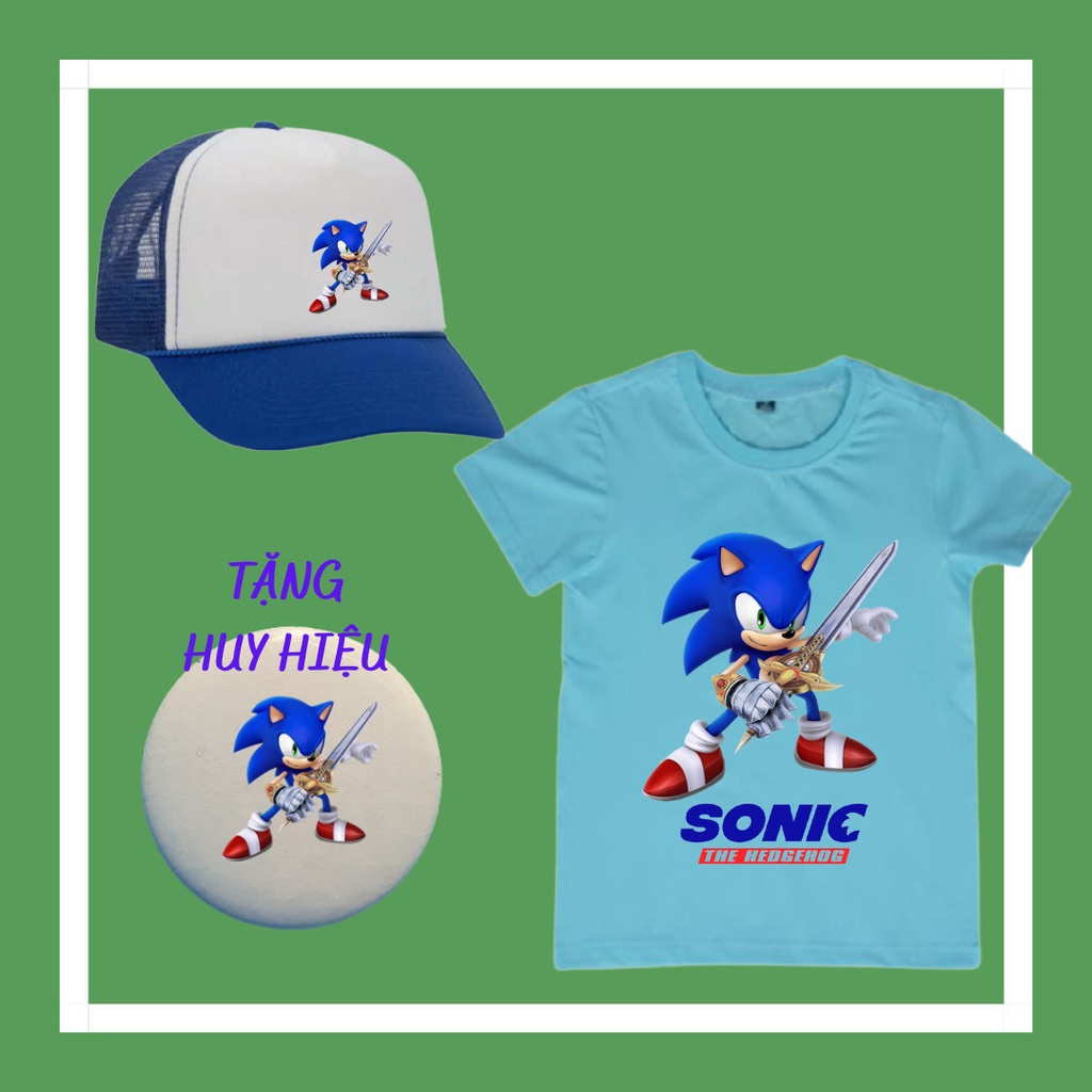 Áo Sonic, Mũ Sonic, Huy hiệu Sonic bé trai bé gái, đủ màu sắc, đủ size áo từ 10kg đến 90kg