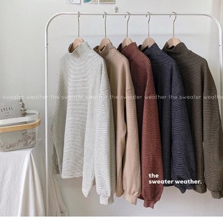 Áo nỉ cổ lọ kẻ tăm