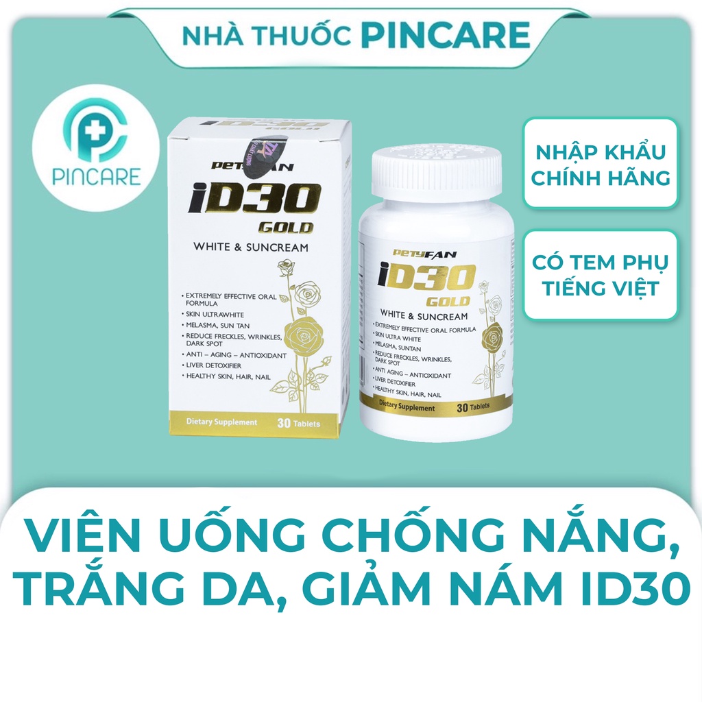 Viên uống trắng da chống nắng PETYFAN ID30 Gold White Suncream - Hàng chính hãng - Nhà thuốc PinCare