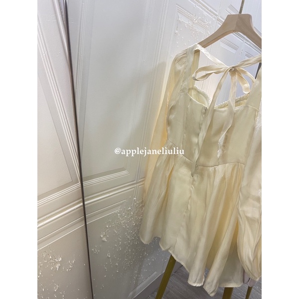 Jane Đầm dự tiệc xòe tay dài kết trân châu trắng nhỏ xinh tôn dáng