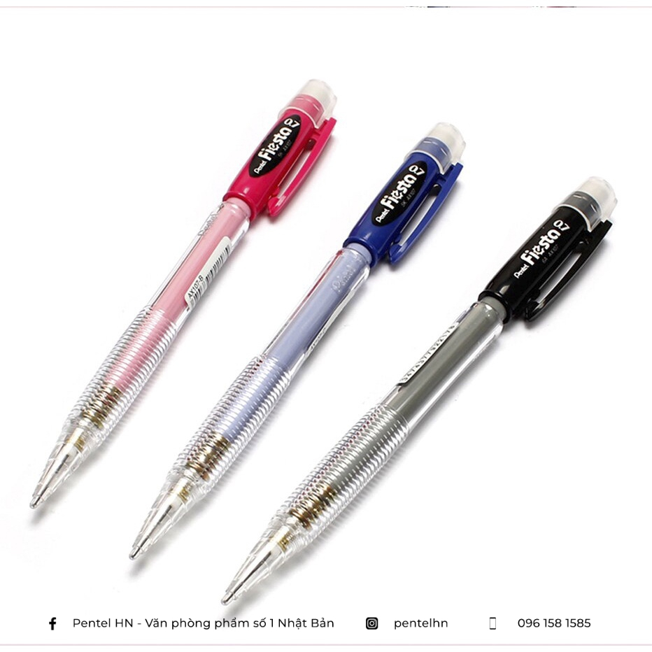 Bút Chì Kim Pentel Fiesta AX107 Ngòi 0.7mm | Thiết Kế Thân Trong Đẹp Mắt | Trang Bị Đầu tẩy | 3 Màu Vỏ