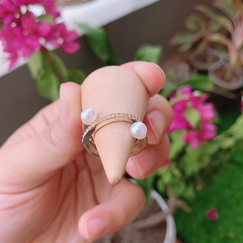 Nhẫn nữ tròn đính đá hạt ngọc hợp kim mạ bạc phong cách vintage