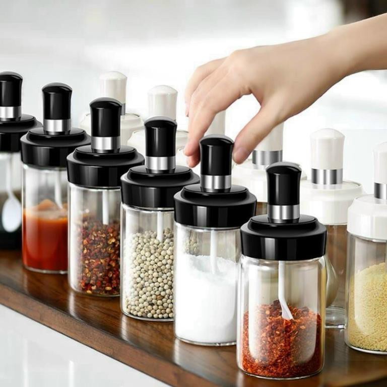 [KHO SỈ] Combo 10 lọ đựng gia vị thuỷ tinh kem thìa (loại to)