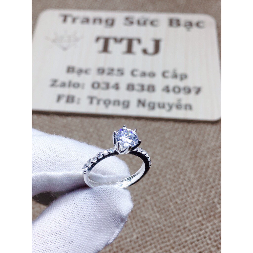 Nhẫn bạc nữ - đính đá một hàng hột cao nhỏ nhắn sang trọng quý phái -bạc 925 cao cấp - TTJ-N00166