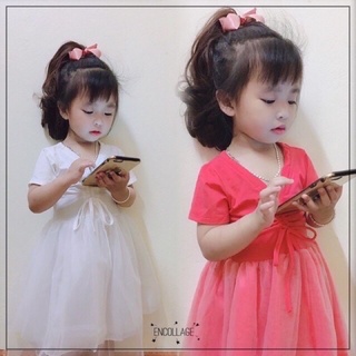 Váy bé gái, váy trơn nhún ngực chân váy xoè voan