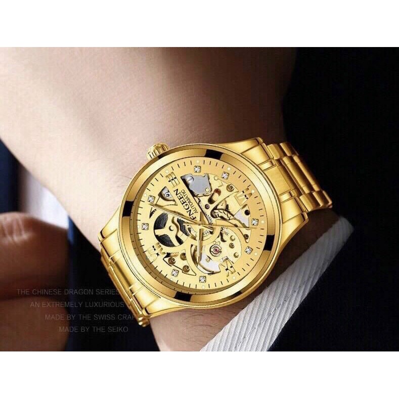 Đồng hồ nam Fngeen cơ lộ máy, máy thiết kế chạy automatic vĩnh viễn không dùng pin, thân máy làm từ thép không gỉ
