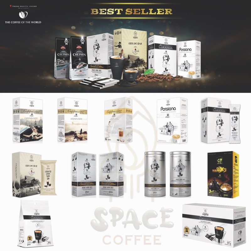 Cà Phê Hoà Tan Trung Nguyên Legend capuchino, hazenut, mocha, coconut, classic, gu mạnh, edition, passona