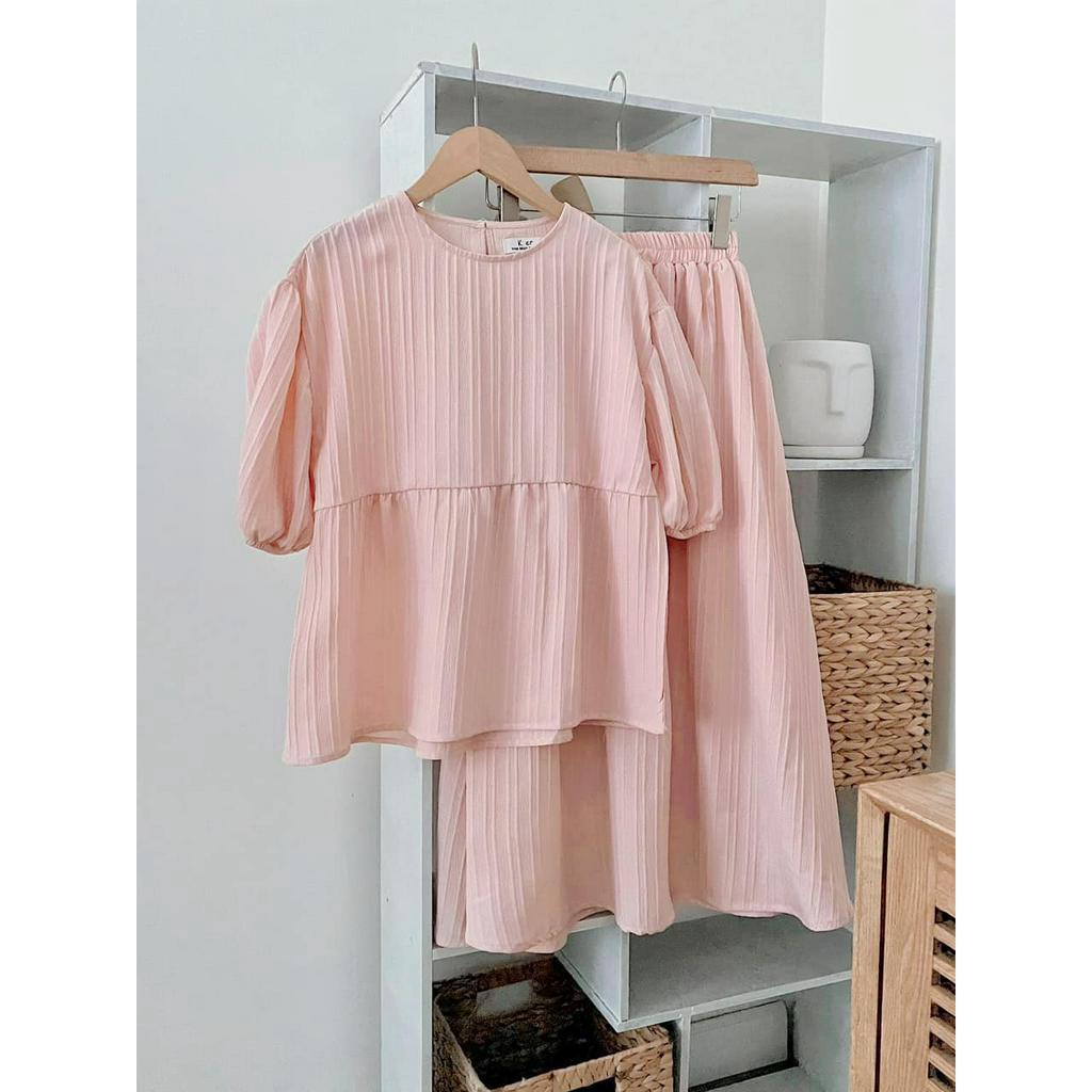 Set Chân Váy Kèm Áo Babydoll Tay Lỡ Nhiều Màu Freesize, Chân Váy Có Lớp Lót Hàng Chuẩn