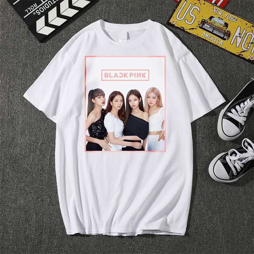 Áo thun unisex Blackpink Kpop thiết kế ấn tượng tặng hình dán Blackpink