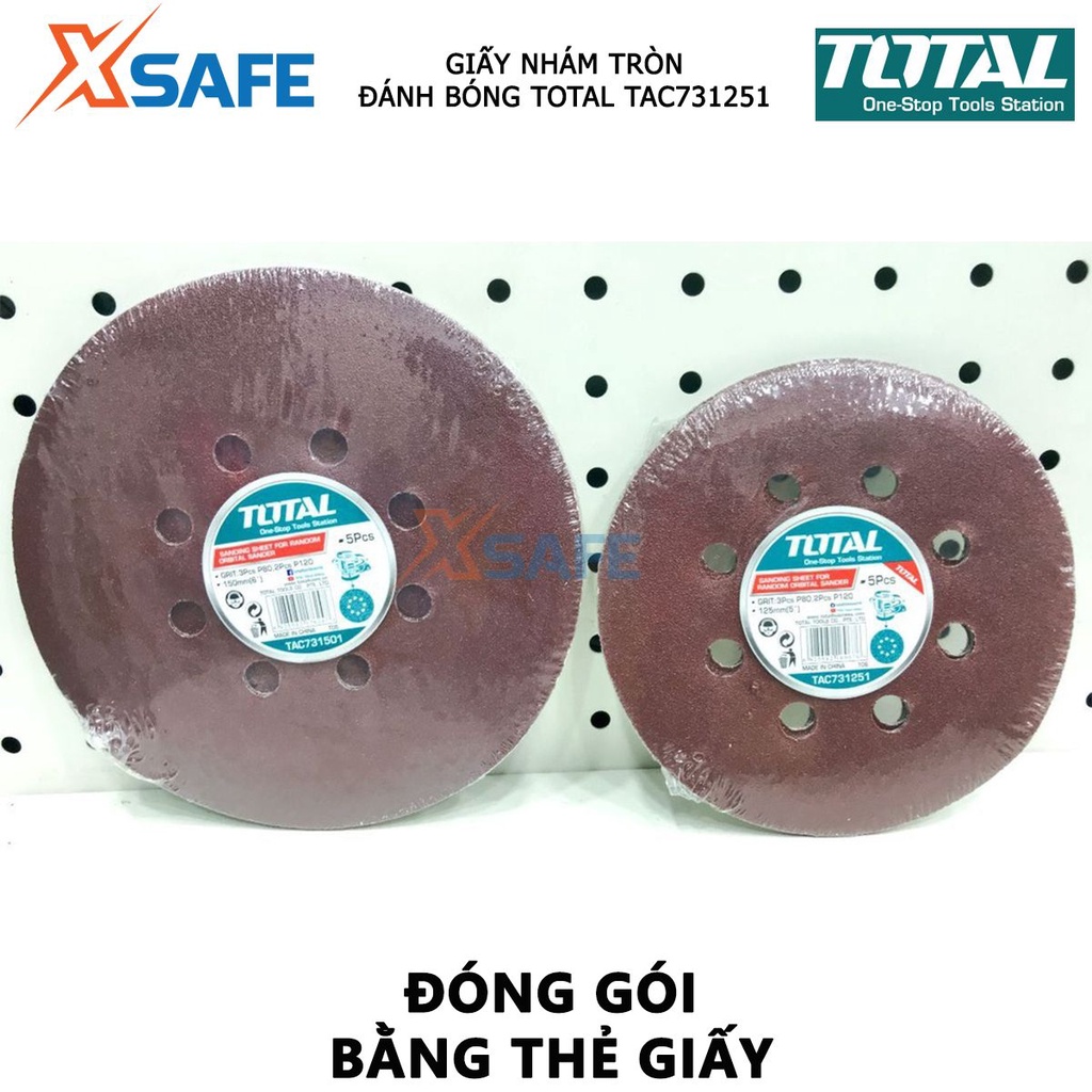 Giấy nhám tròn TOTAL TAC731251 | giấy chà nhám đường kính 125mm gồm 3 cái P80 và 2 cái P120 (5 cái / bộ)  xử lý