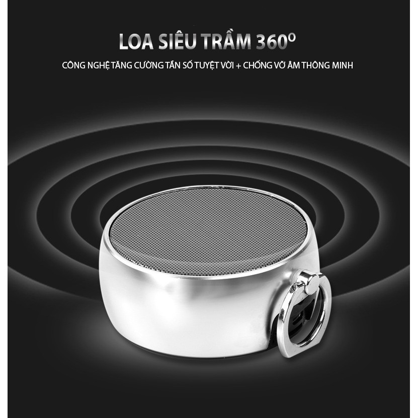 Loa Bluetooth Vỏ Thép Âm Bass mạnh mẽ, Công Suất 5W, Có Cáp Liên Kết, Cắm Được Thẻ Nhớ, Có Móc treo tiện dụng