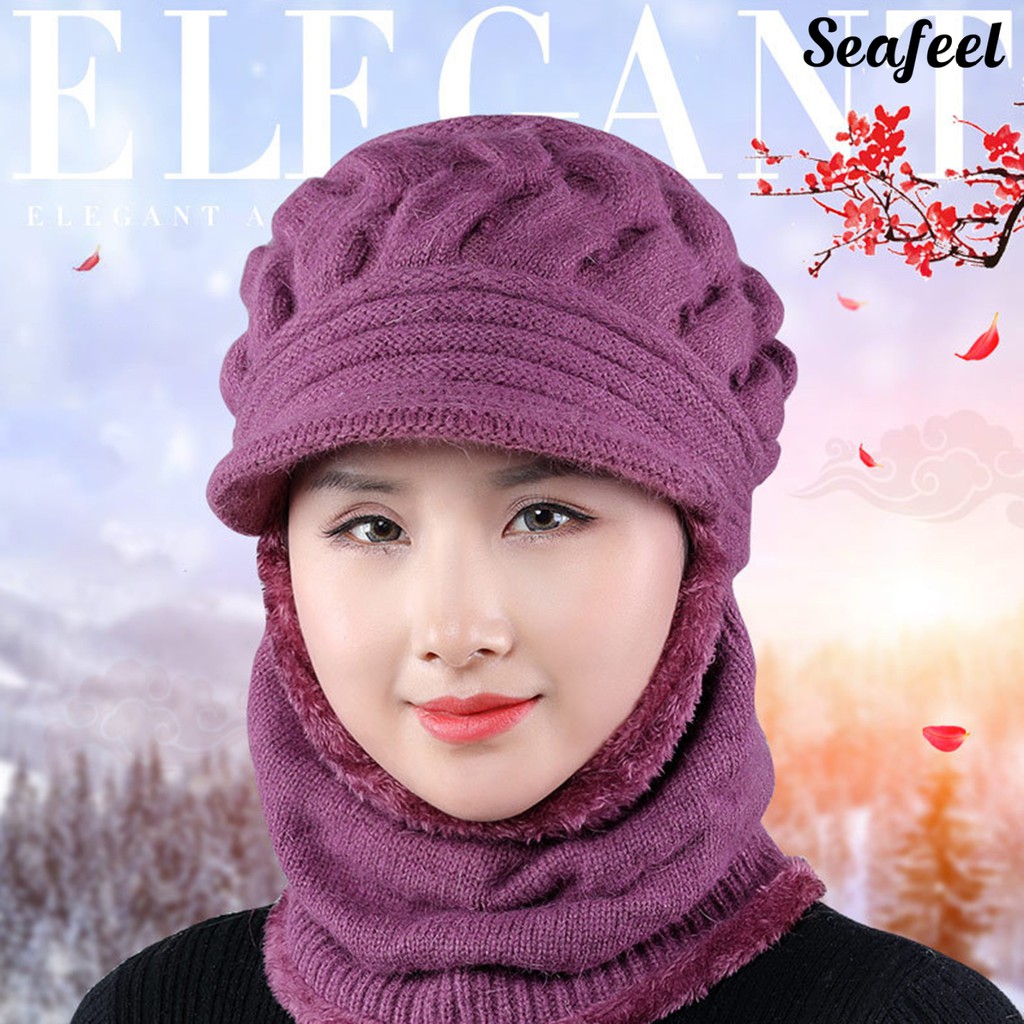 Set Mũ Len Trùm Đầu Và Khăn Quàng Cổ Thời Trang Mùa Đông Dành Cho Nữ
