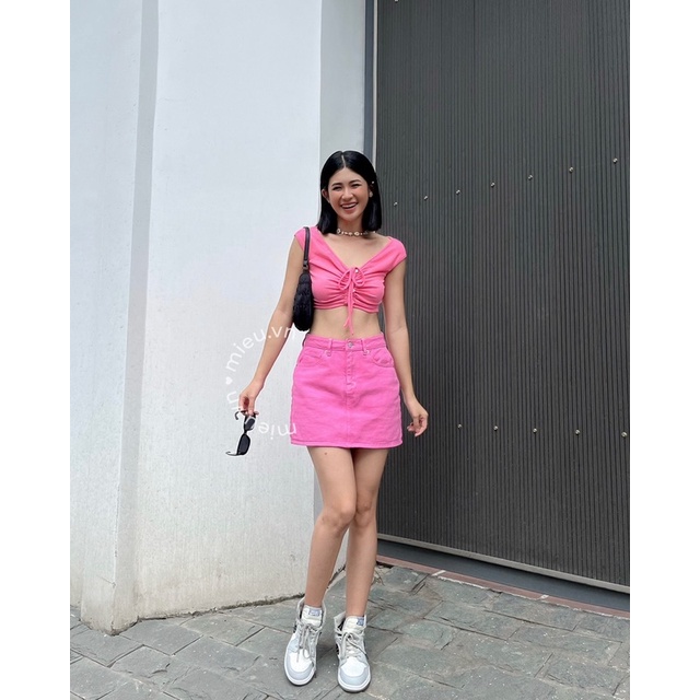 Áo croptop thiết kế dây cột chéo trước trễ vai khoe eo cực xinh MIEU - JJL22