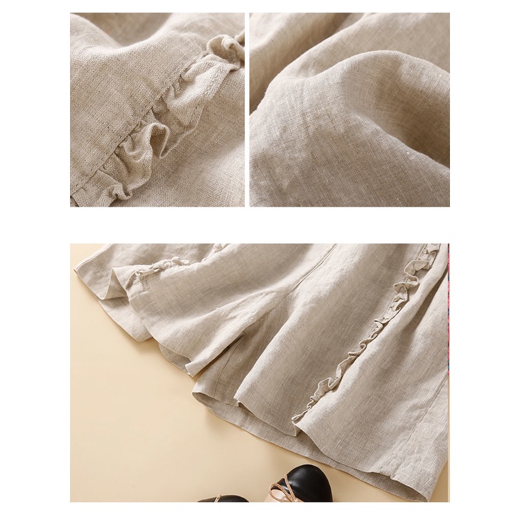 Quần Short 100% Cotton Lanh Ống Rộng Thoáng Khí Thời Trang Mùa Hè Cho Nữ