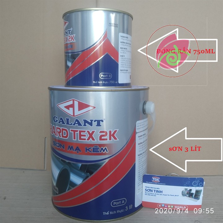 Sơn sắt MẠ KẼM epoxy Galant màu trắng đen xám xingfa bóng mờ - HARD TEX 2K epoxy - 2 thành phần- Loại 3,75 lít