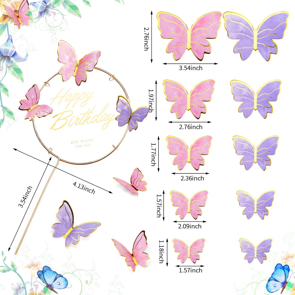 Set 22 Phụ Kiện Trang Trí Bánh Kem Hình Bướm 3D