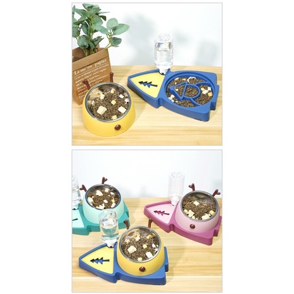 chén chống nghẹn kèm bình nước dành cho chó mèo