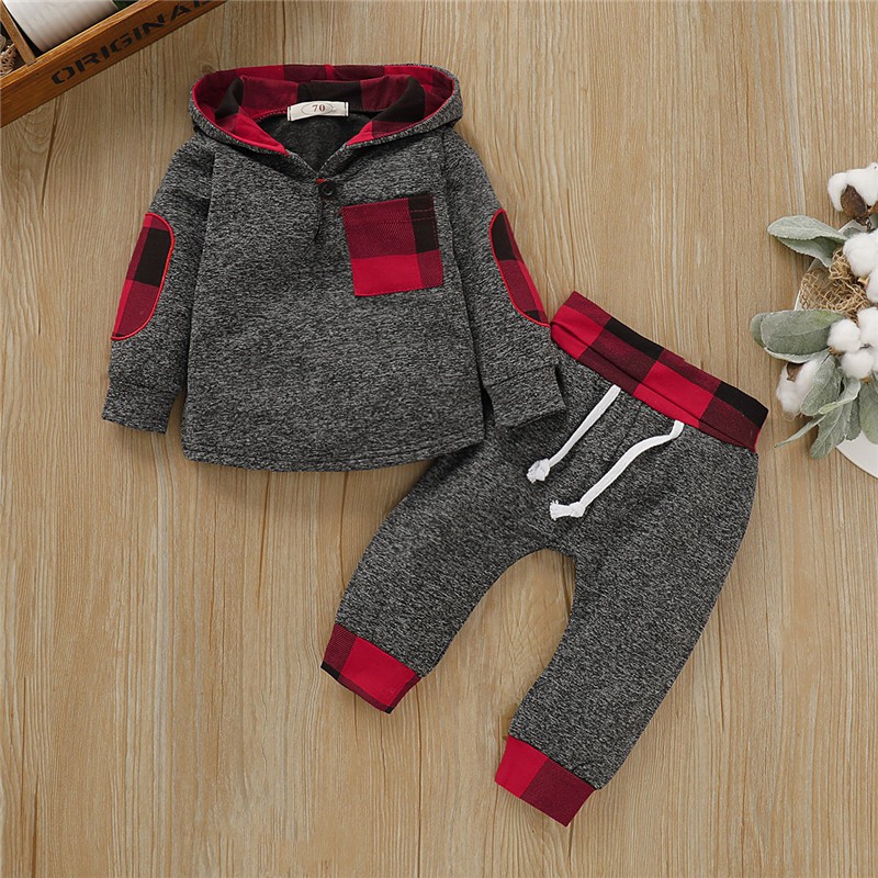 Bộ áo hoodie + quần dài kẻ sọc Mikrdoo cho bé trai