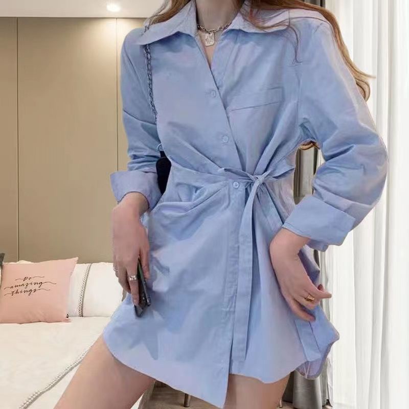 Áo sơ mi RENJIANVSHENG tay dài màu trơn thời trang thanh lịch cho nữ