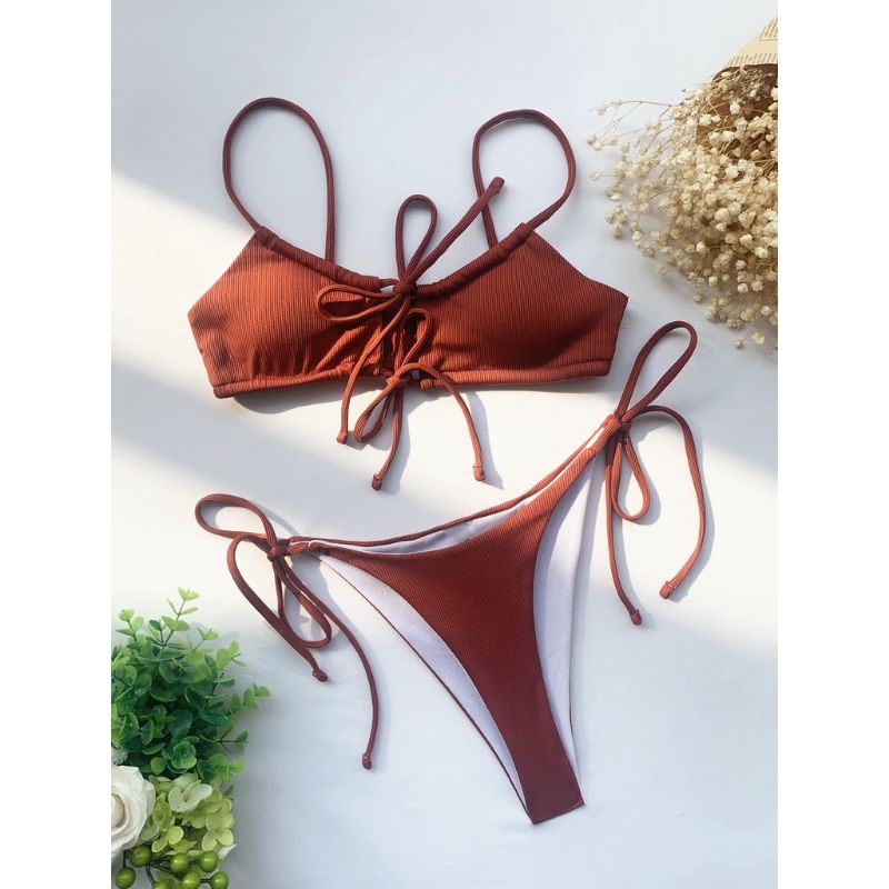 Bikini Nâu Phối Gọng Nâng Siêu Tây Tanning Bikini Set