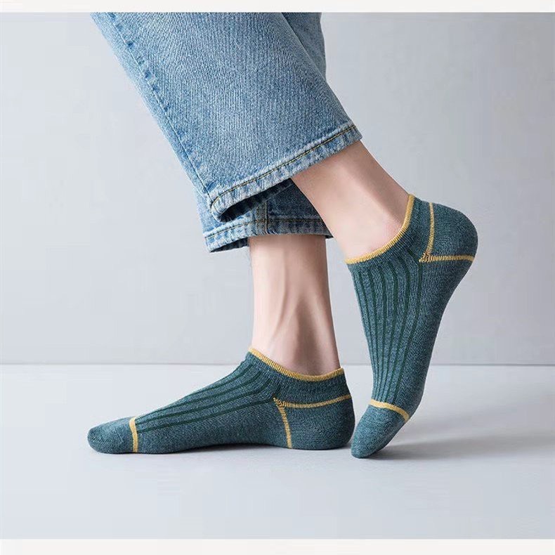 Combo 10 đôi tất, vớ cổ ngắn cotton phối dọc kẻ viền mềm min, cao cấp