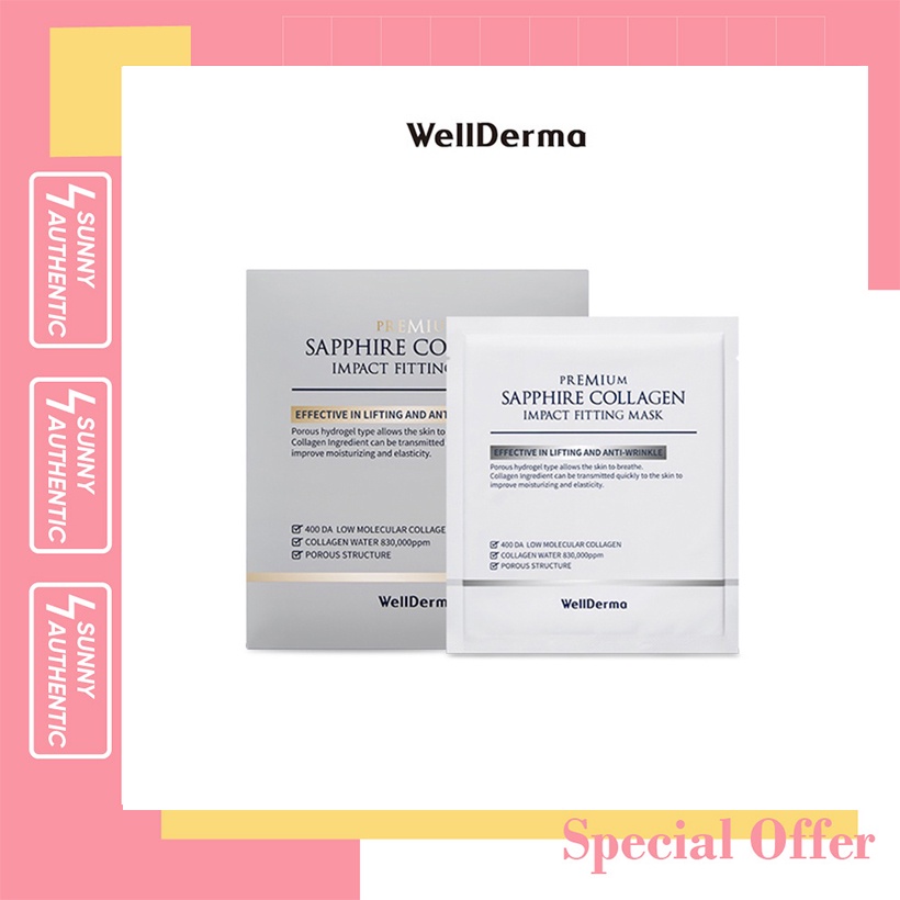 Hộp 4 Miếng Mặt Nạ Collagen Trắng Da WellDerma Sapphire Collagen Hàn Quốc 25g x 4 miếng