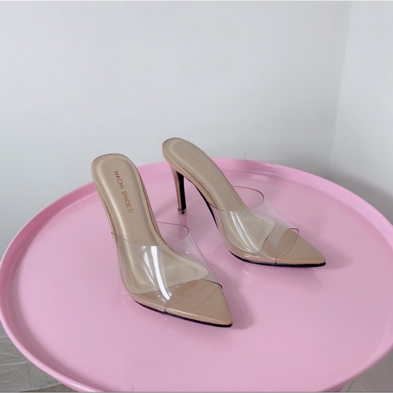 PASS Dép guốc nữ mũi nhọn quai trong gót nhọn 7p size 38 Hachi shoes