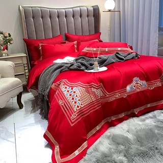 Bộ Chăn Ga Gối Lụa Đỏ Cưới Markcross 120S - Wedding Bedding