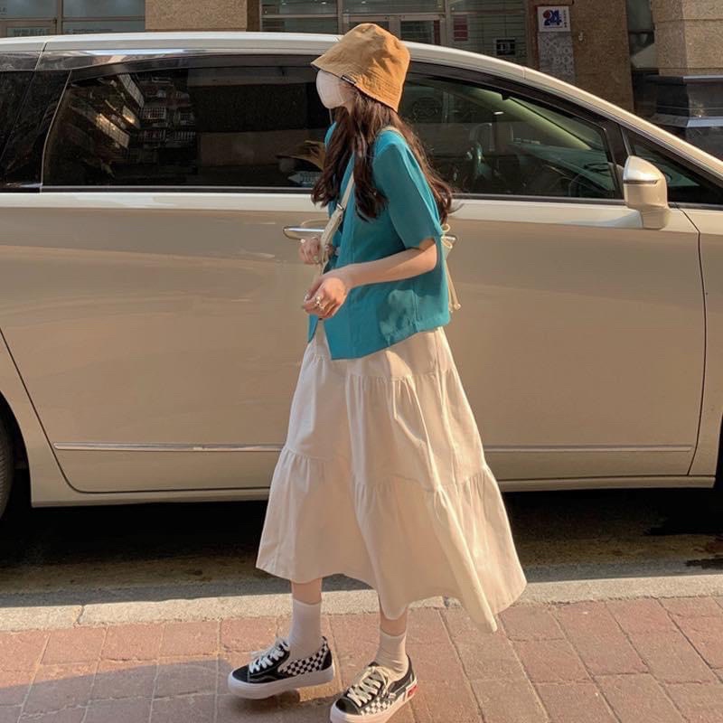 Chân Váy Dài Demin Lưng chun From Xoè Style