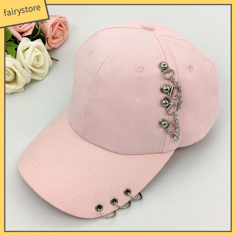 Mũ lưỡi trai phối khuyên kim loại cá tính tùy chọn màu sắc dành cho nữ