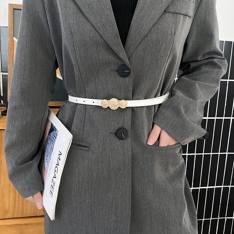 Thắt lưng da bản nhỏ khóa tròn in hình cổ điển TTL143