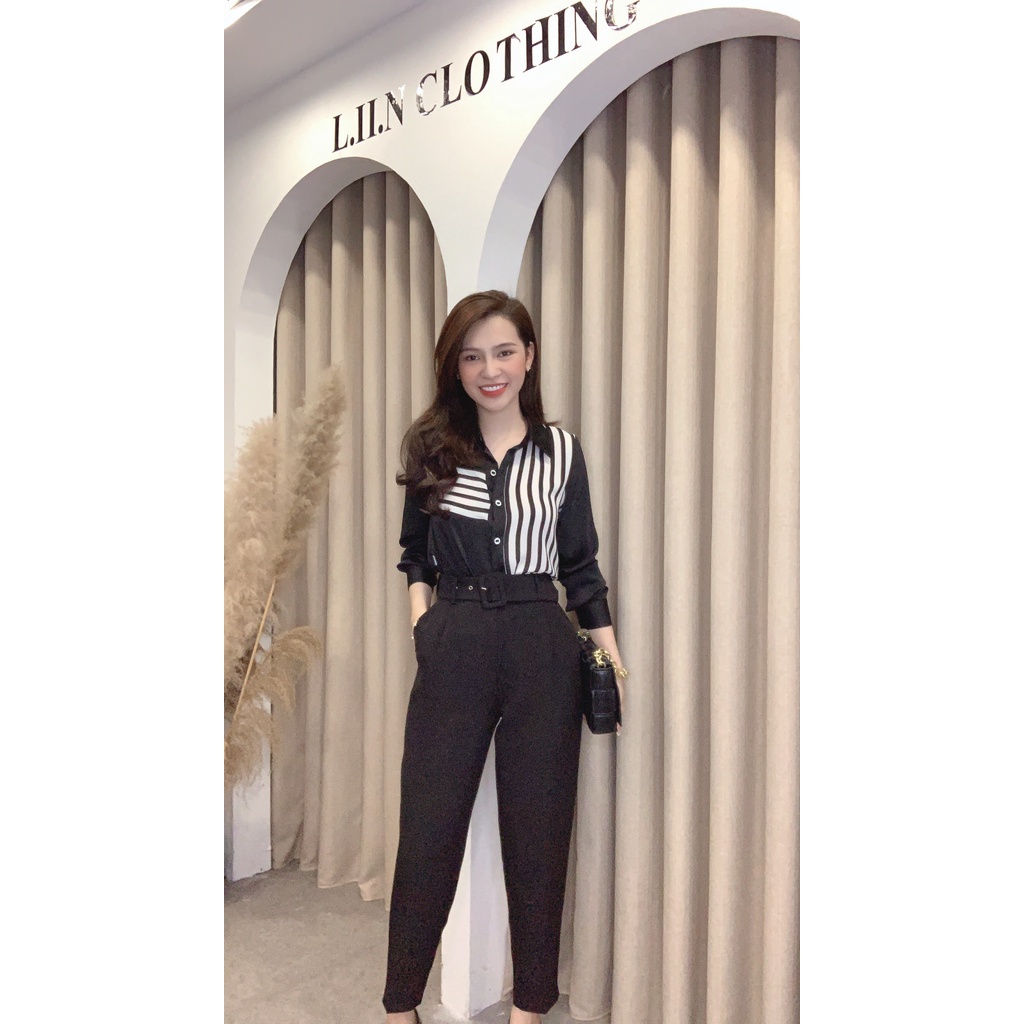 Quần Baggy nữ basic màu Đen Kèm Đai form dáng công sở thanh lịch Liin Clothing Q3197