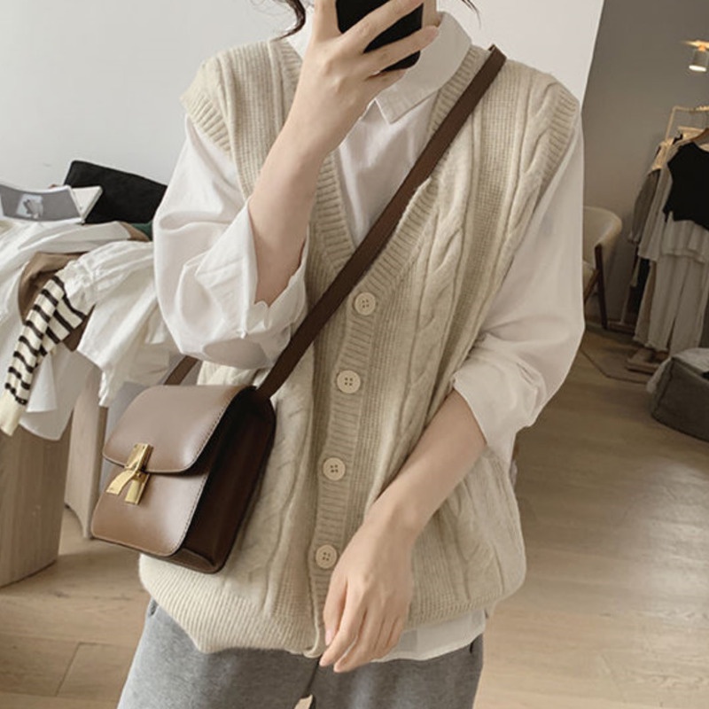 Áo Sweater Dệt Kim Sát Nách Dáng Rộng Màu Trơn Kiểu Hàn Quốc Thời Trang Mùa Thu Năng Động