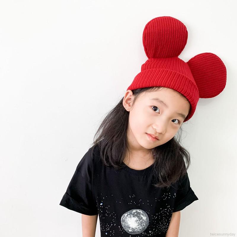 Mũ Trùm Đầu Dệt Kim Hoạ Tiết Hoạt Hình Đáng Yêu Cho Bé