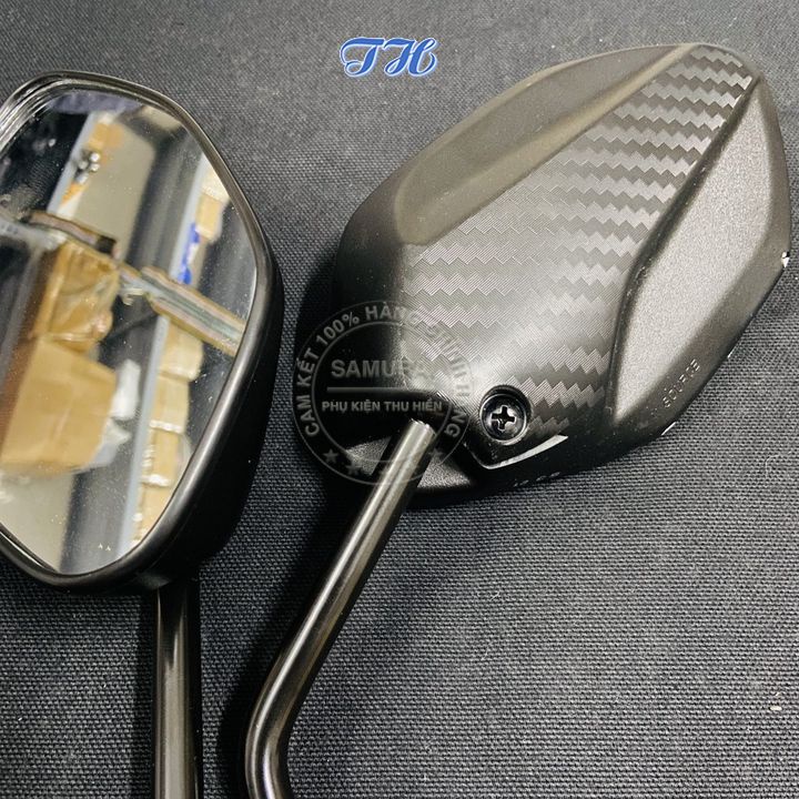 Kính xe máy thời trang, gương chiếu hậu mẫu AB vân carbon chân lùn lắp được mọi loại xe chân kính 10ly zen thuận