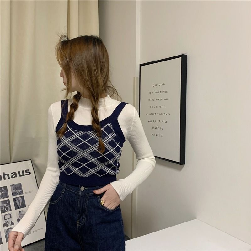 Mới Áo hai dây dệt kim dáng ôm kẻ sọc caro đính đá dễ phối đồ | BigBuy360 - bigbuy360.vn