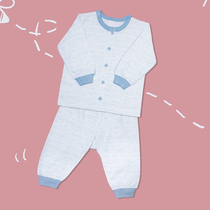 Bộ quần áo Miomio dài tay cài giữa họa tiết Sọc 100% cotton mỏng mát