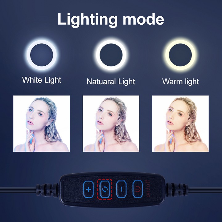 Bộ đèn LED Livestream 26cm 3 chế độ màu tích hợp giá kẹp điện thoại