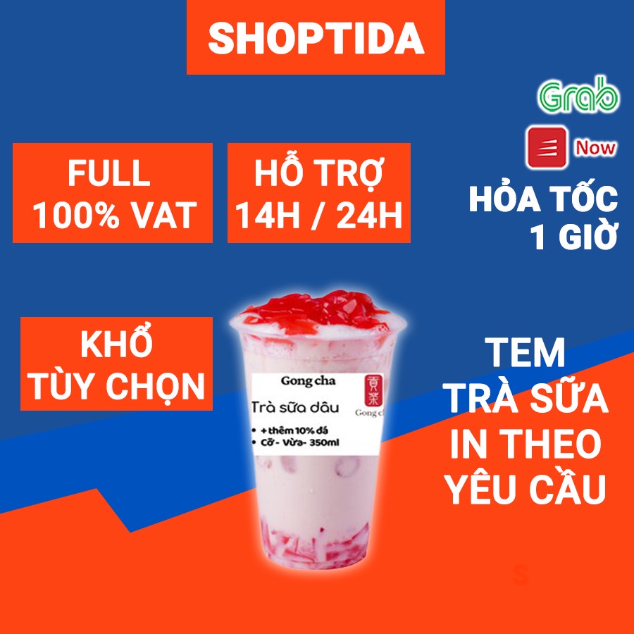 Tem trà sữa trà chanh in sẵn theo yêu cầu chủ quán, in nhiệt decal Shoptida 50x30mm và 50x50mm