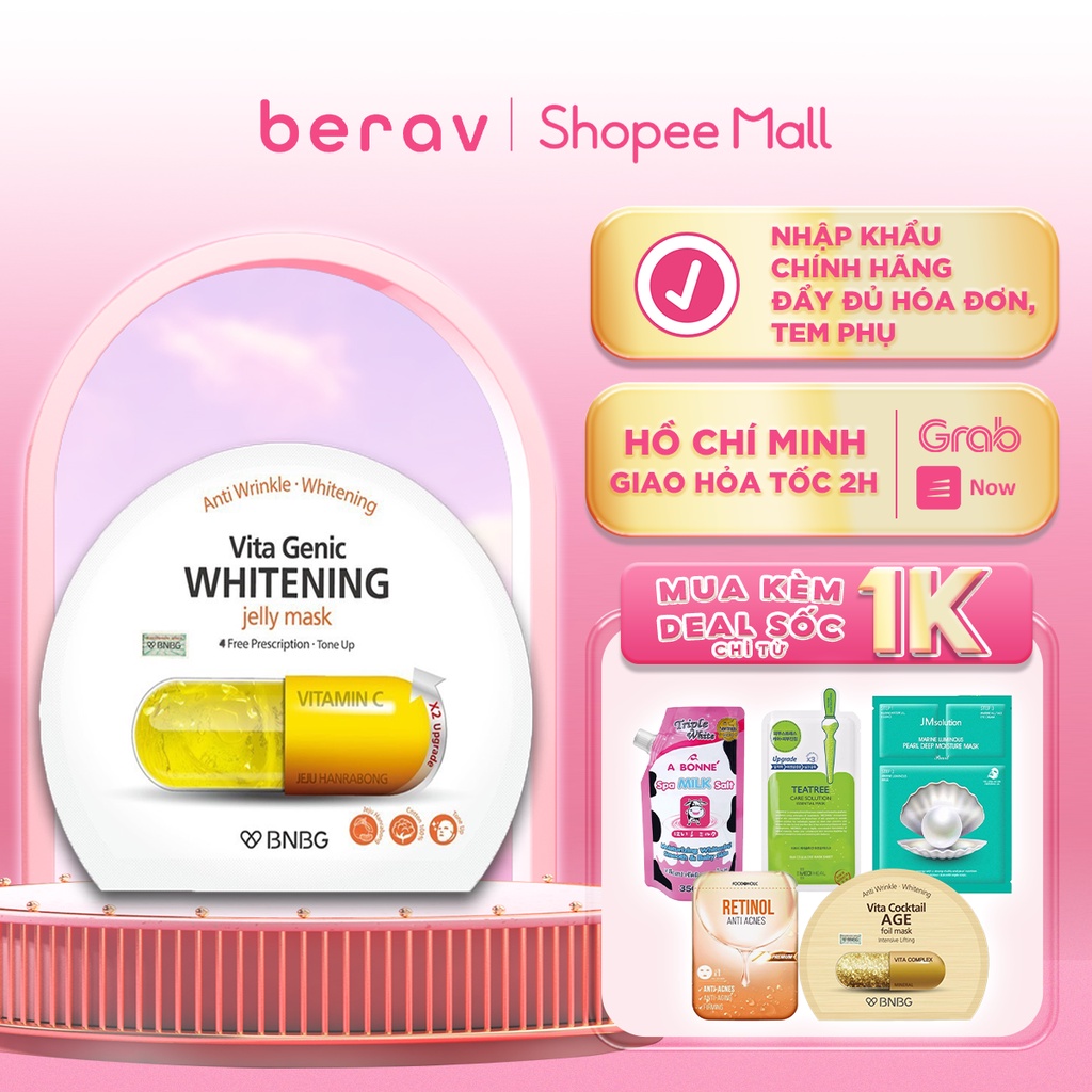 [VÀNG] COMBO 5 MẶT NẠ BNBG VITAMIN C giúp dưỡng da trắng sáng, làm đều màu da Vita Genic Whitening Jelly Mask 30mlx5