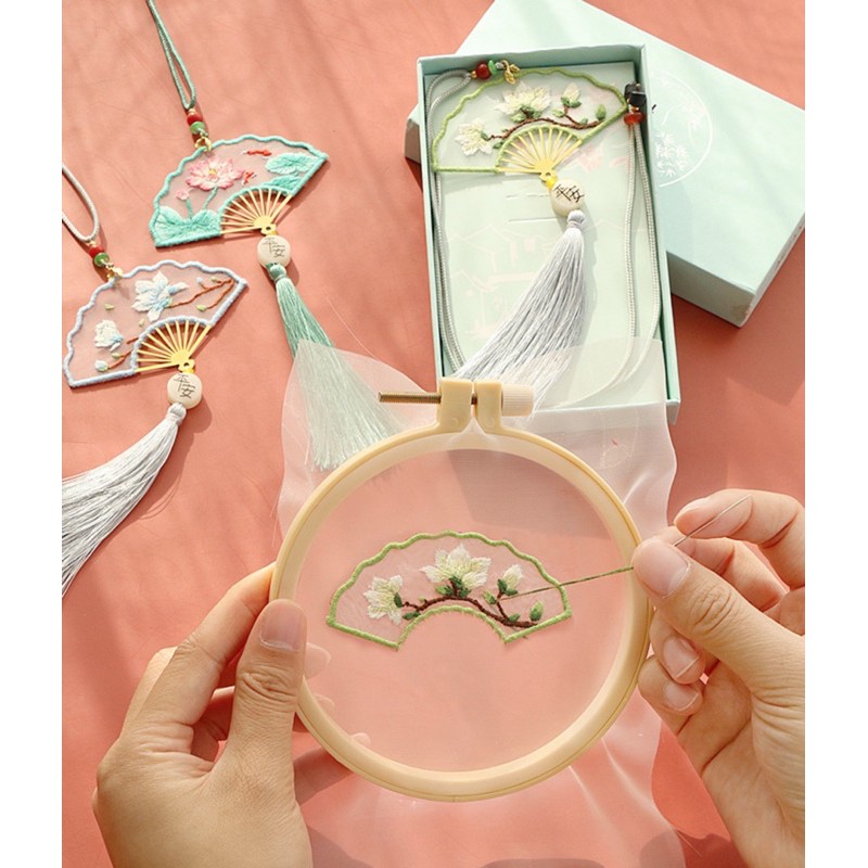 DIY bộ kit thêu Bookmark quạt cổ phong đánh dấu sách quà tặng ý nghĩa đầy đủ nguyên liệu hoàn thiện