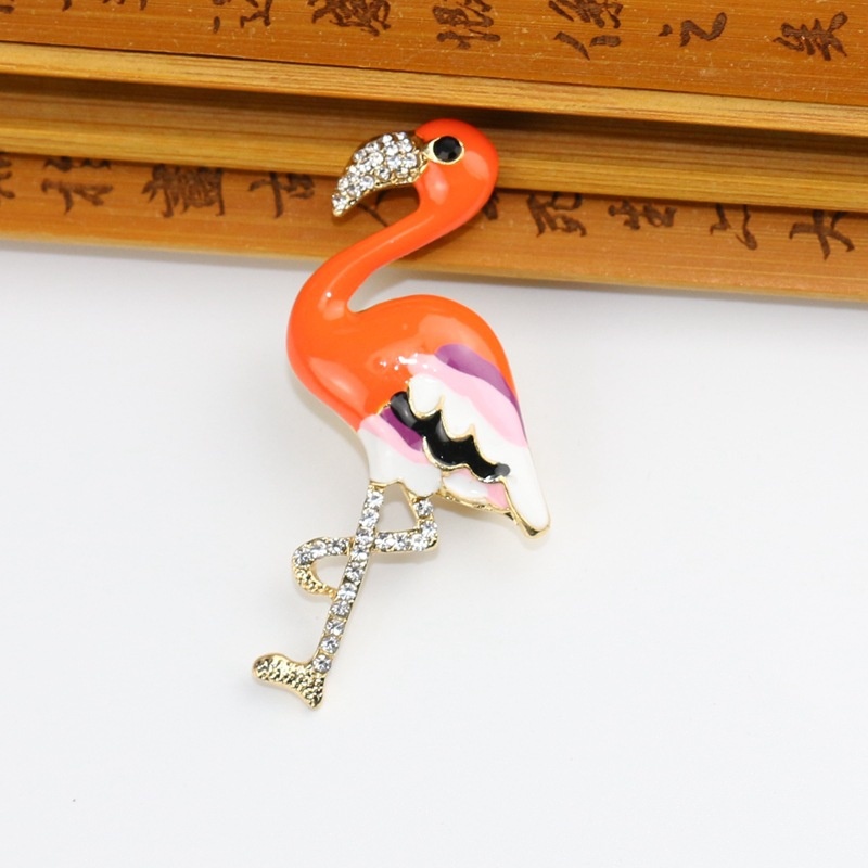Ghim Cài Áo Hình Chim Hồng Hạc Đính Đá Nhân Tạo Thời Trang