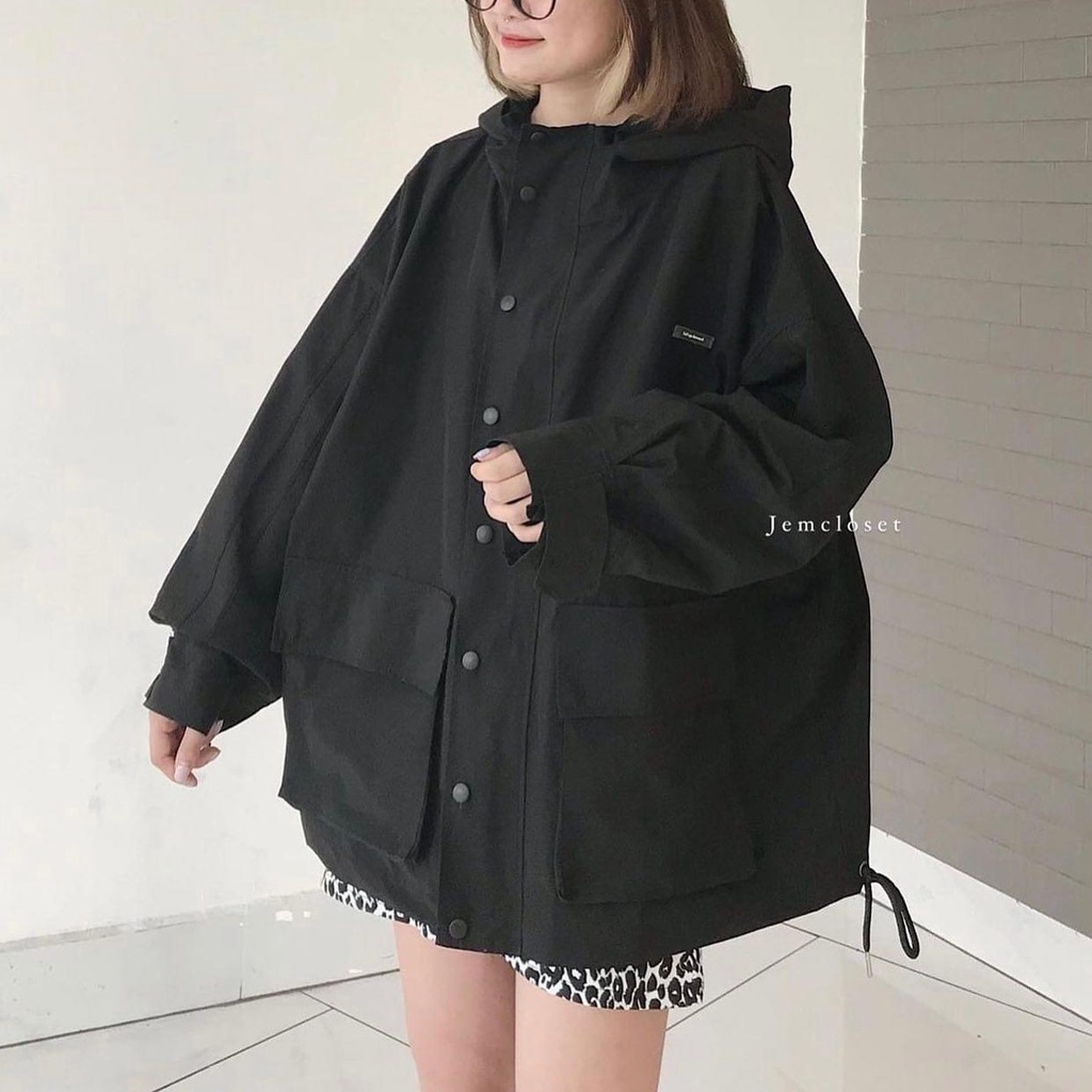 Áo khoác kaki nam nữ form rộng màu đen